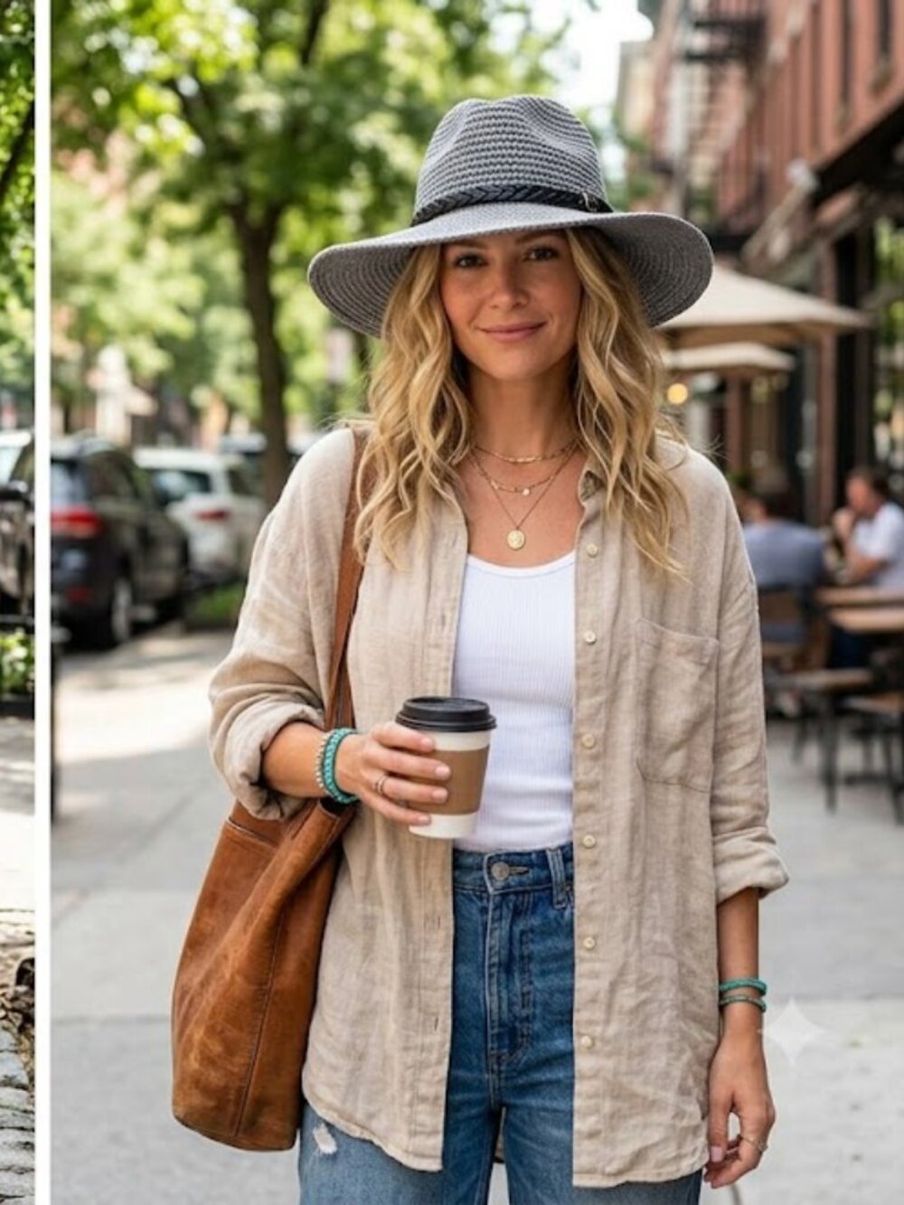 Women’s Grey Crochet Sun Hat | Wide Brim Fedora with Braided Leather Band